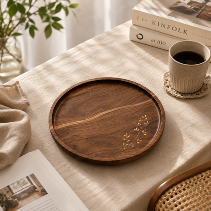 Minimalist Round Wooden Serving Tray