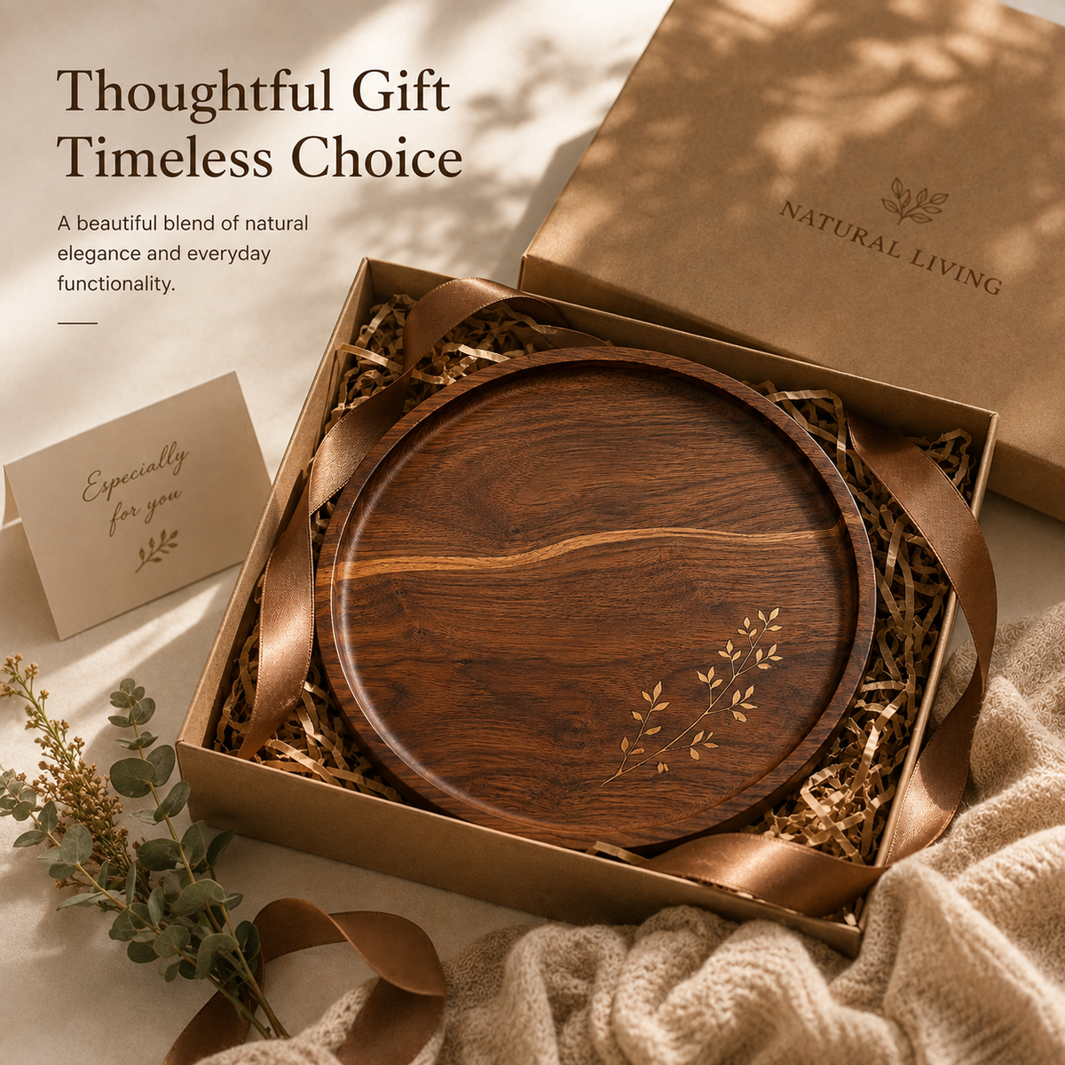 Minimalist Round Wooden Serving Tray