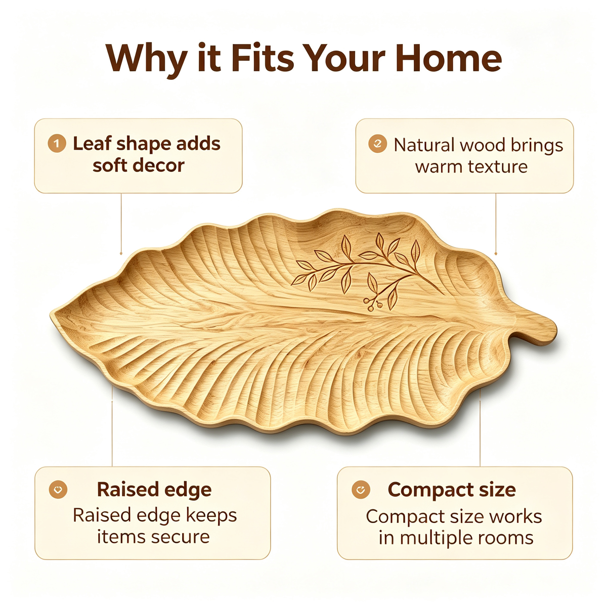 Creative Leaf-Shaped Wooden Serving Tray